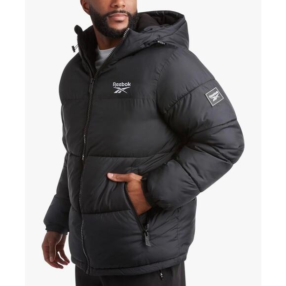 NWOT Reebok Mens Wind Water Resistant Insulated Puffer Jackets Black Sz XL - Picture 1 of 16
